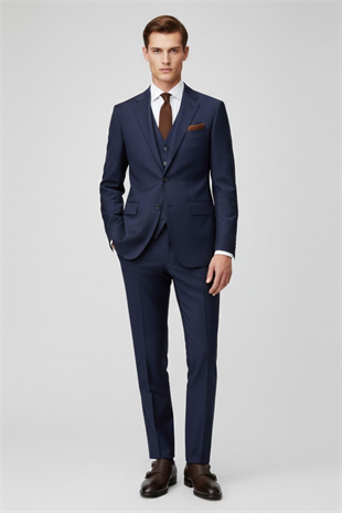 Slim Fit Pantolon Yelek Ceket Takım Elbise HT7265-Lacivert