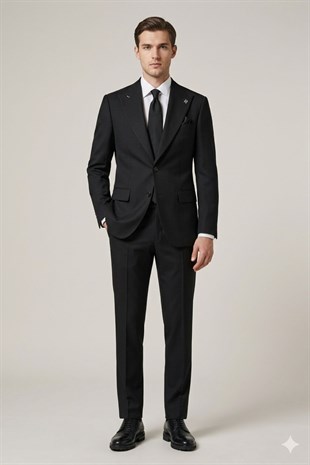 Slim Fit Pantolon Yelek Ceket Takım Elbise HT7265-Siyah