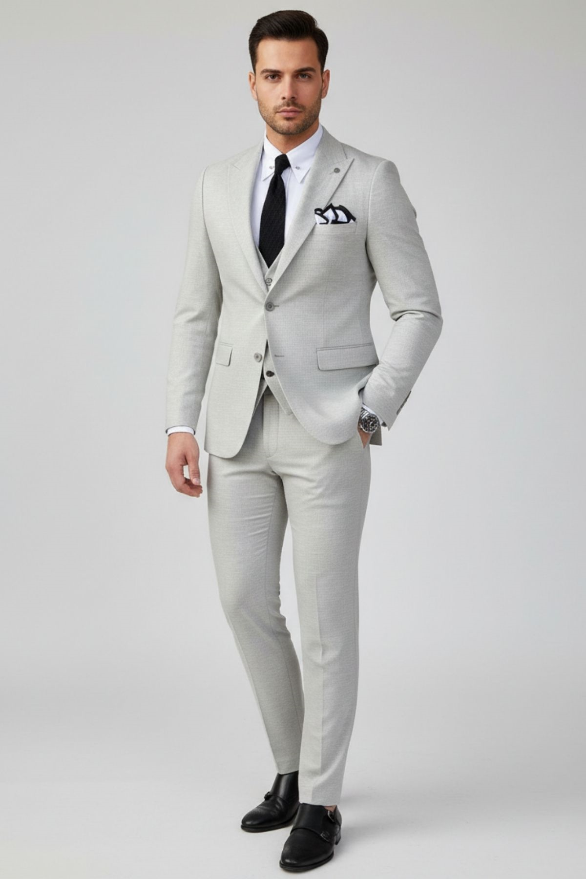 Bej Slim Fit Yelekli Takım Elbise HT1017