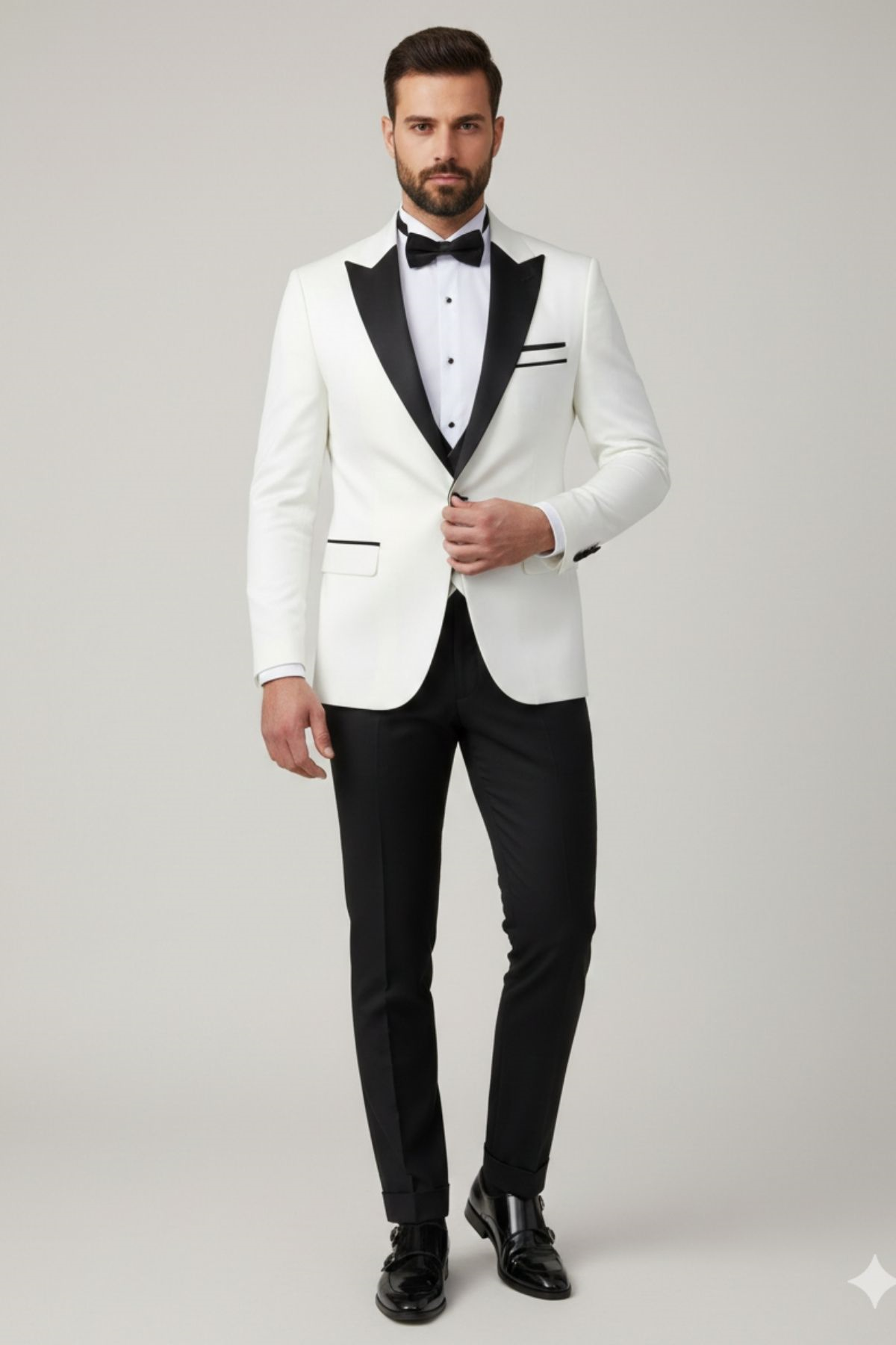 Beyaz Slim Fit Kırlangıç Yaka Damatlık HT1025