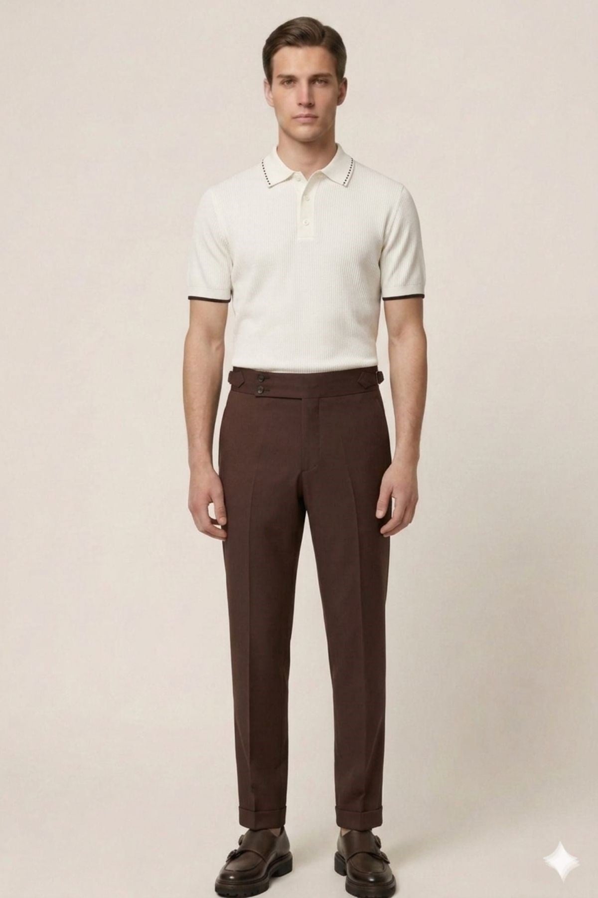 Ekru Slim Fit Polo Yaka Kısa Kollu Erkek Triko T-Shirt