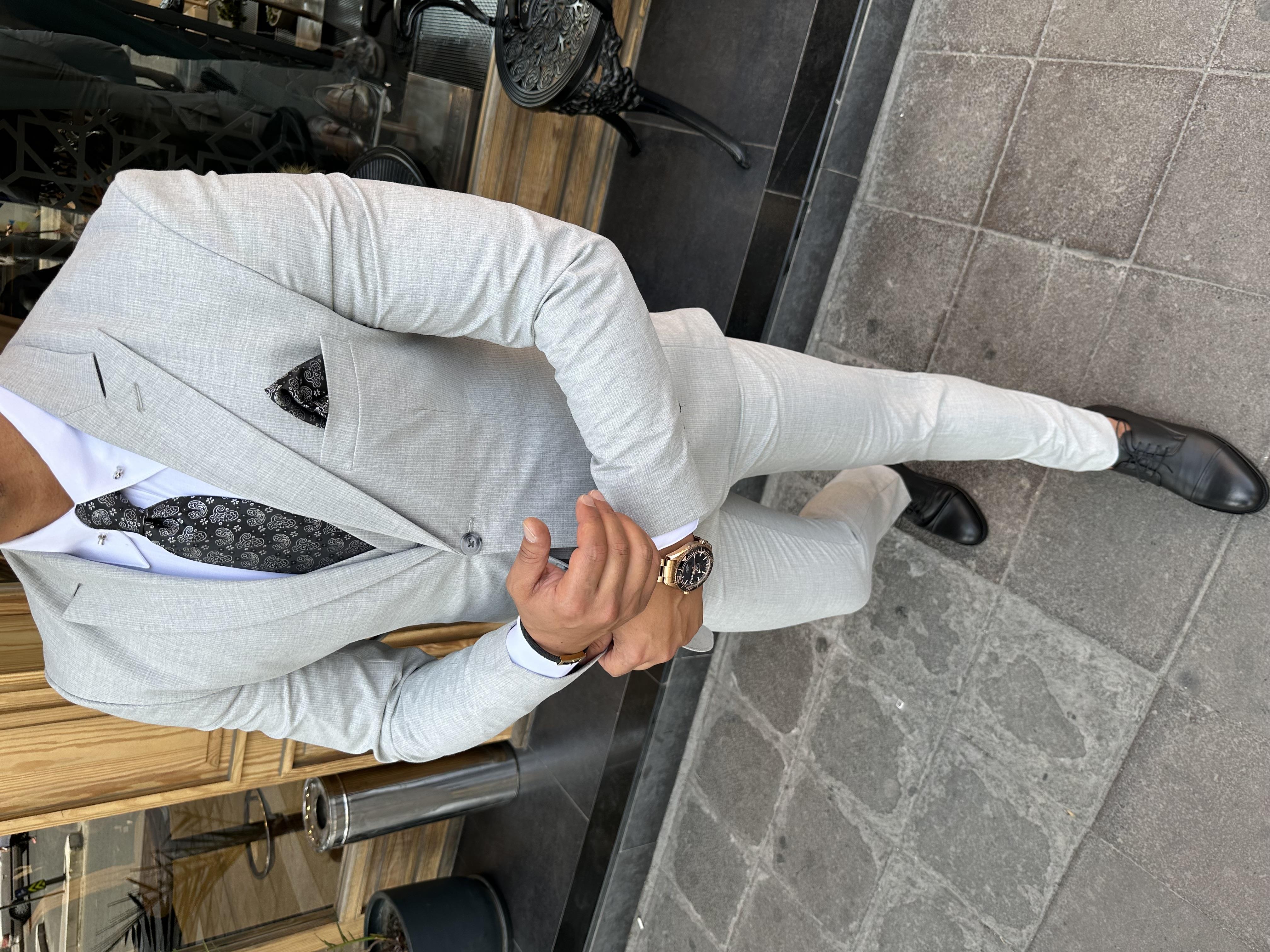 Gri Slim Fit Yelekli Takım Elbise HT1004