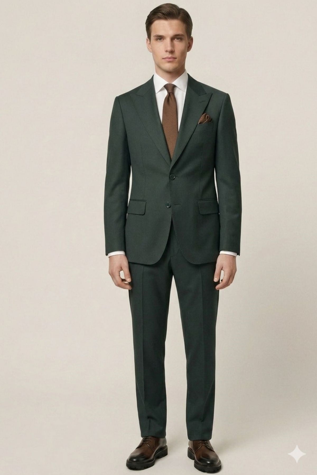 Haki Slim Fit Yelekli Erkek Takım Elbise HT1019