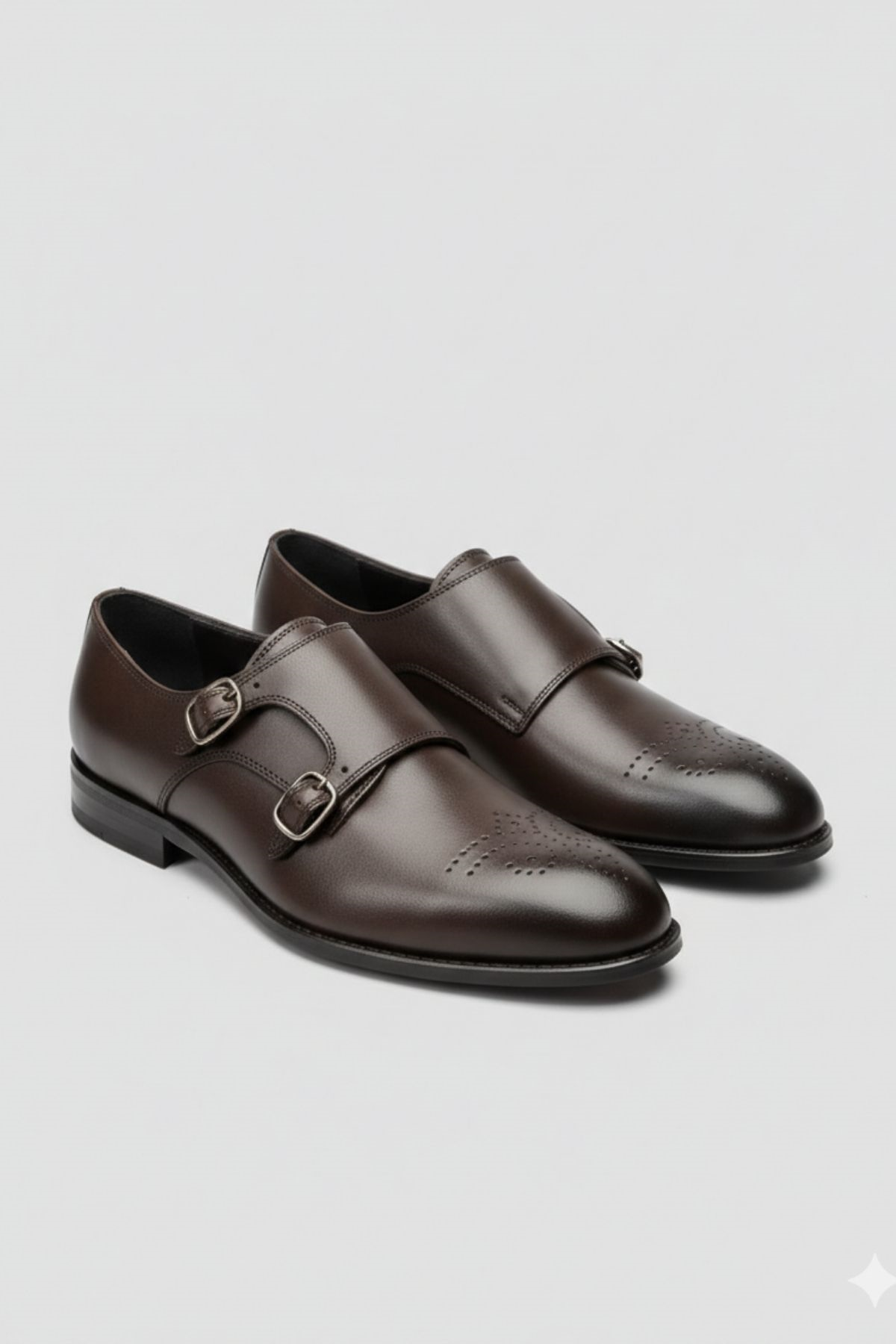 Kahverengi Deri Çift Tokalı Erkek Ayakkabı (Monk Strap) HT2019