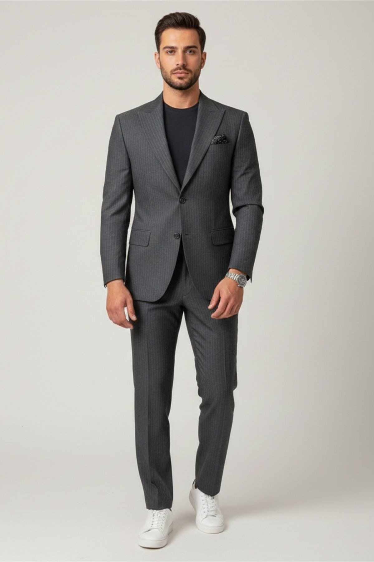 Italian Style Slim Fit Blazer Trousers Jacket Suit HT1020-Dark Grey