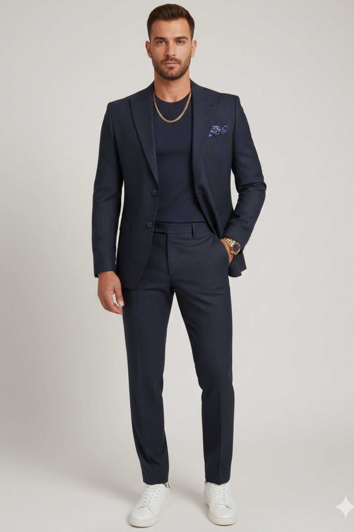 Italian Style Slim Fit Blazer Trousers Jacket Suit HT1020-Dark Blue