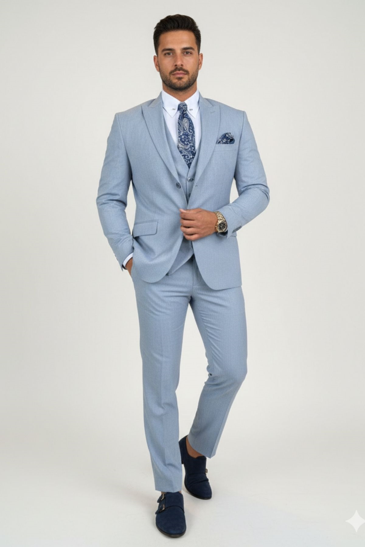 Koyu Mavi Slim Fit Yelekli Takım Elbise HT1005
