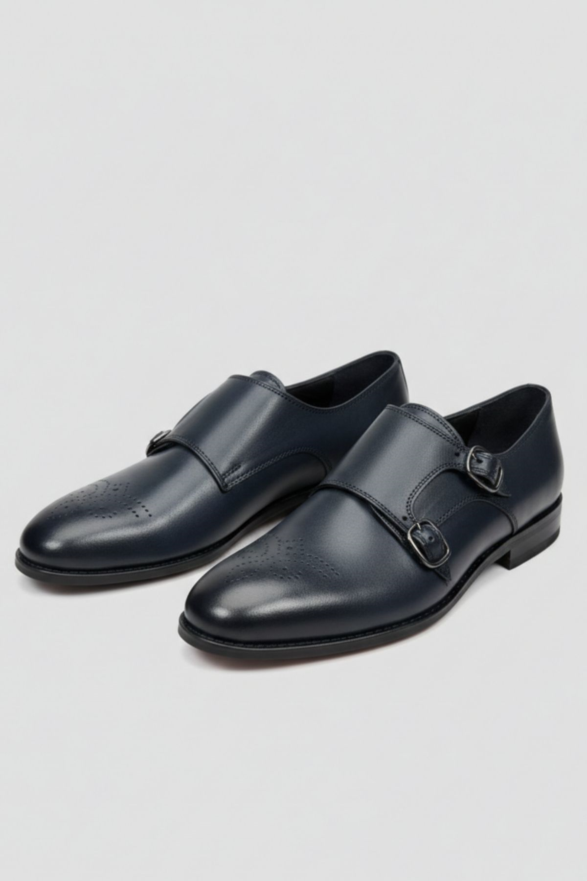 Lacivert Deri Çift Tokalı Erkek Ayakkabı (Monk Strap) HT2019