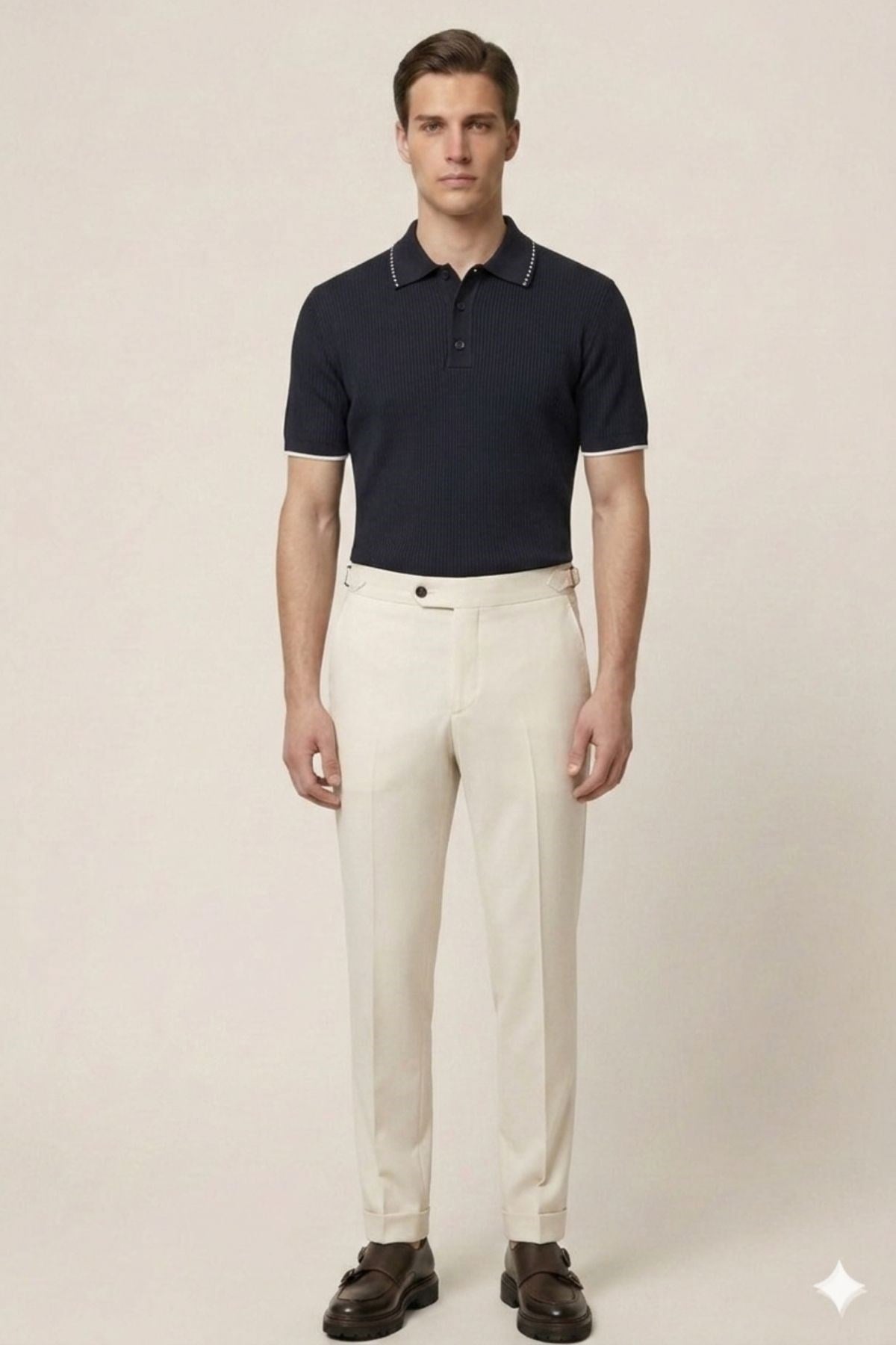 Lacivert Slim Fit Polo Yaka Kısa Kollu Erkek Triko T-Shirt
