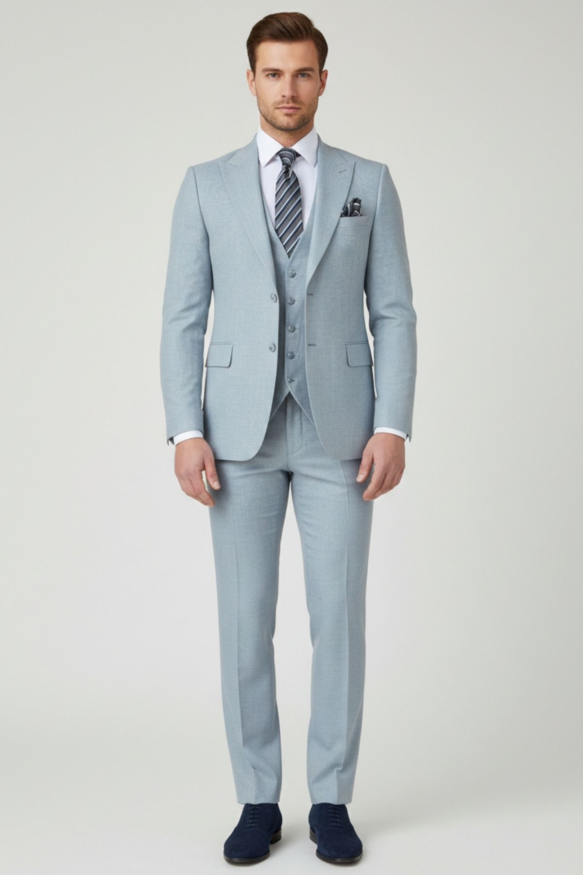 Mavi Slim Fit Yelekli Takım Elbise HT1017
