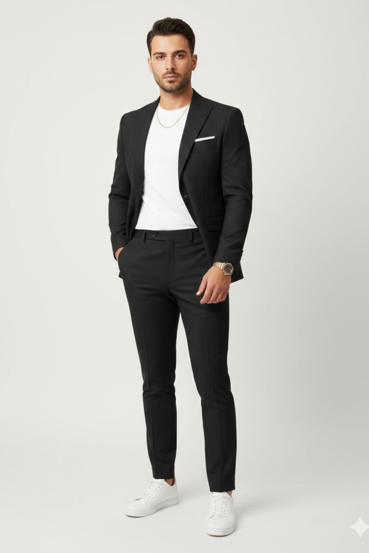 Italian Style Slim Fit Blazer Trousers Jacket Suit HT1020-Black