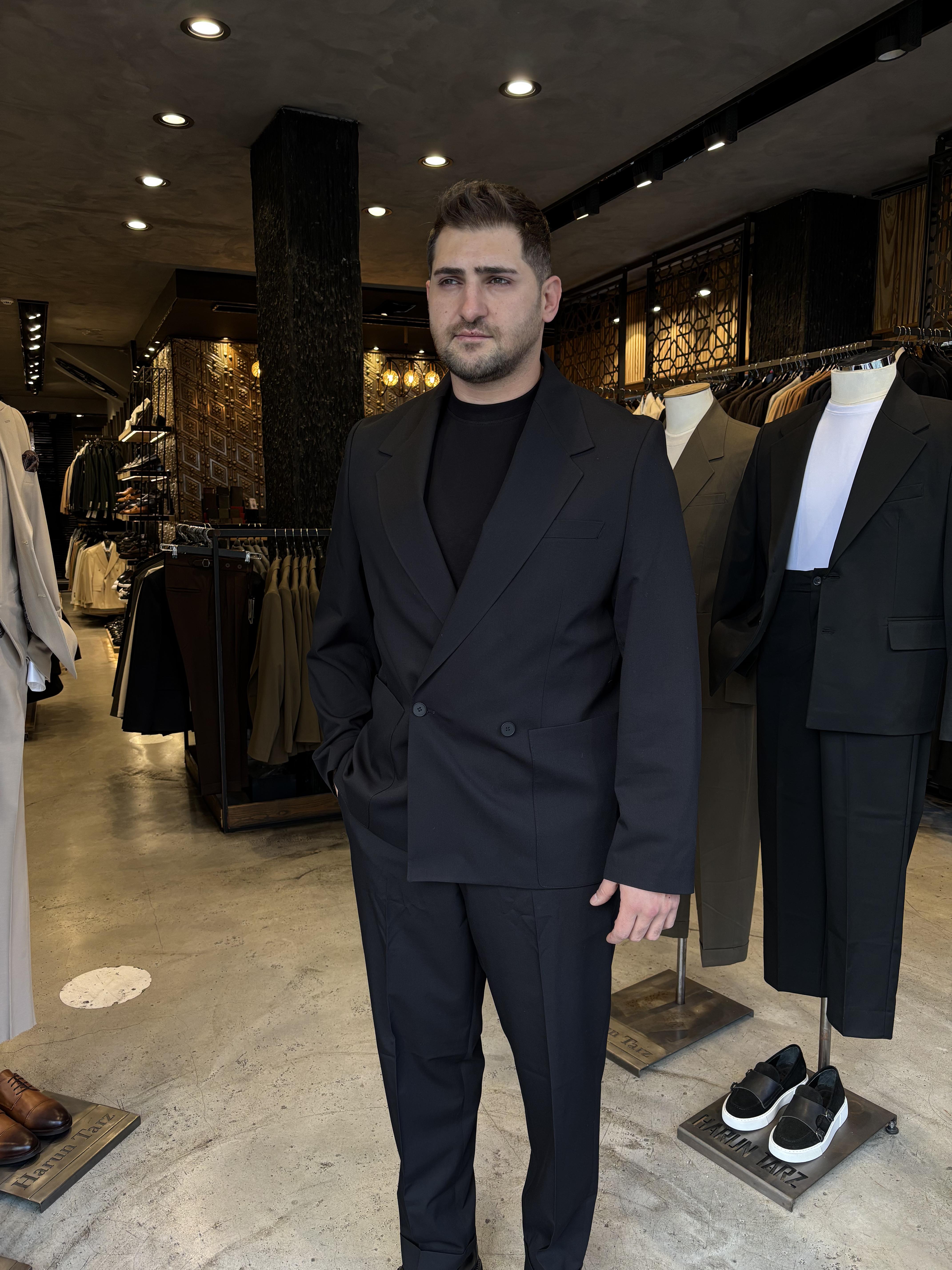 Siyah Relax Fit Erkek Blazer Takım Elbise