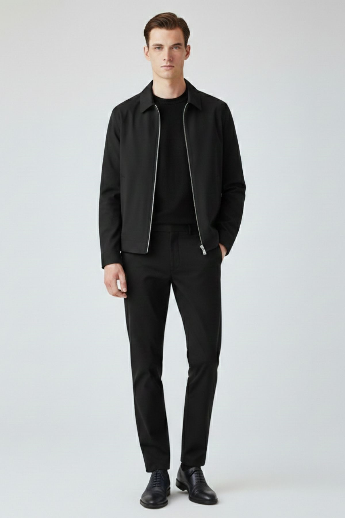 Siyah Slim Fit Fermuarlı Erkek Ceket HT3505