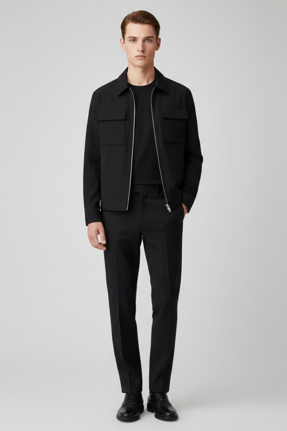 Siyah Slim Fit Fermuarlı Gömlek Cepli Erkek Ceket HT3505