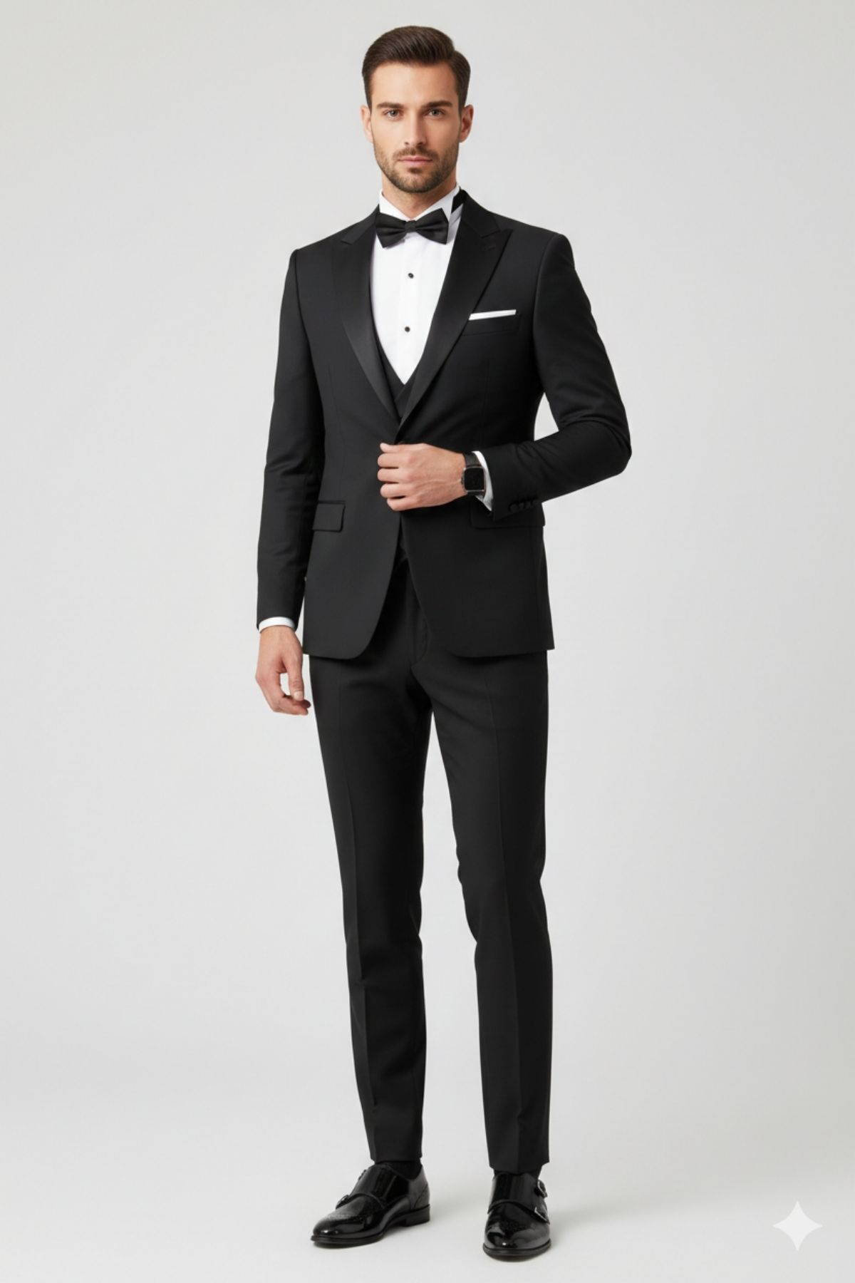 Siyah Slim Fit Kırlangıç Yaka Damatlık HT1025