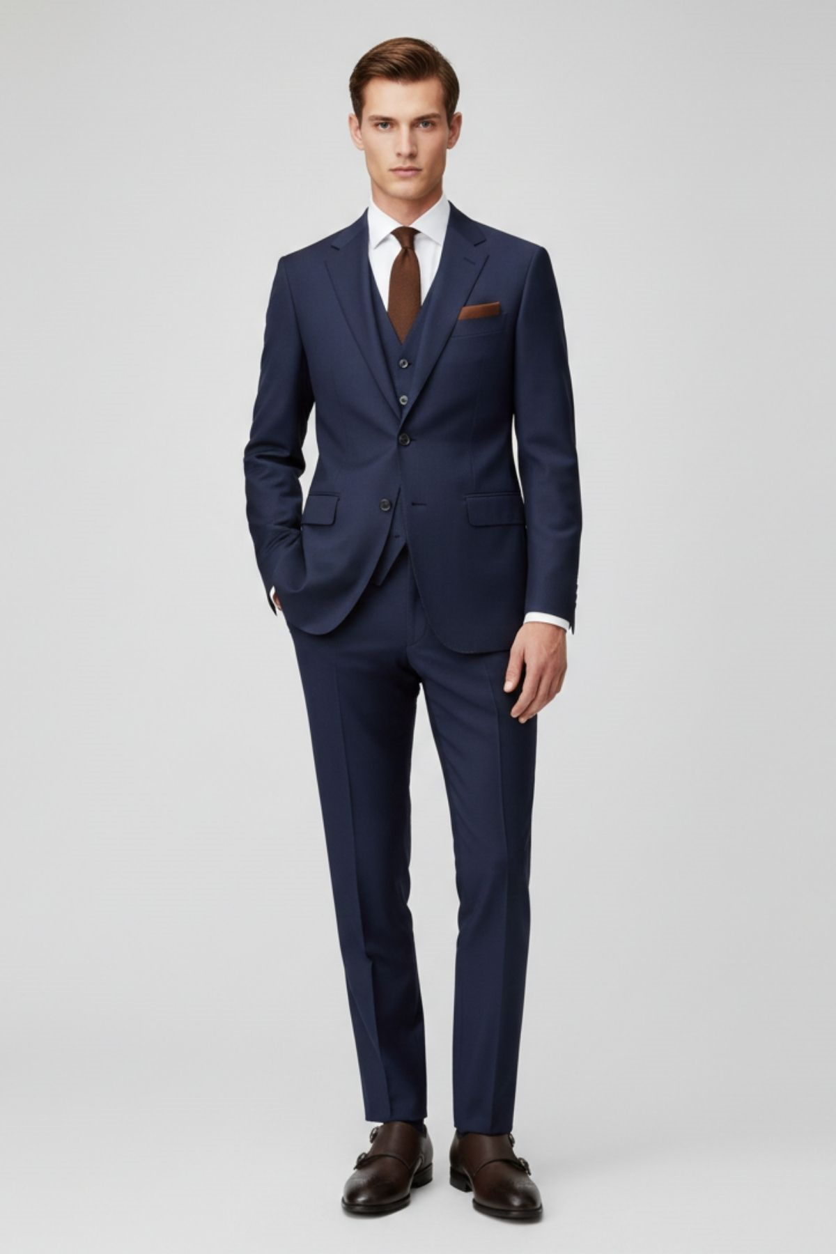 Slim Fit Pantolon Yelek Ceket Takım Elbise HT7265-Lacivert