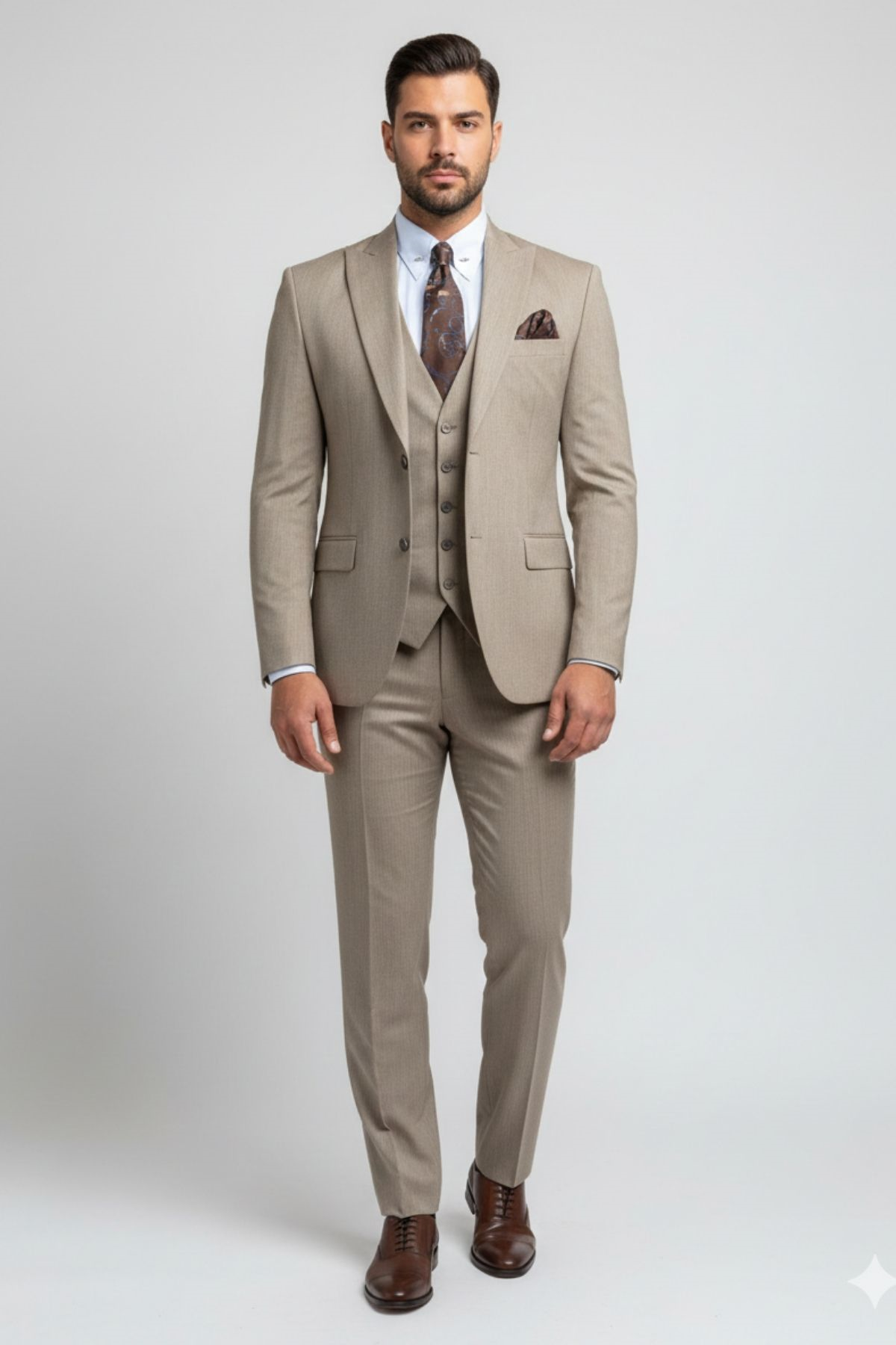 Slim Fit Trousers Vest Jacket Suit HT1002-Mink