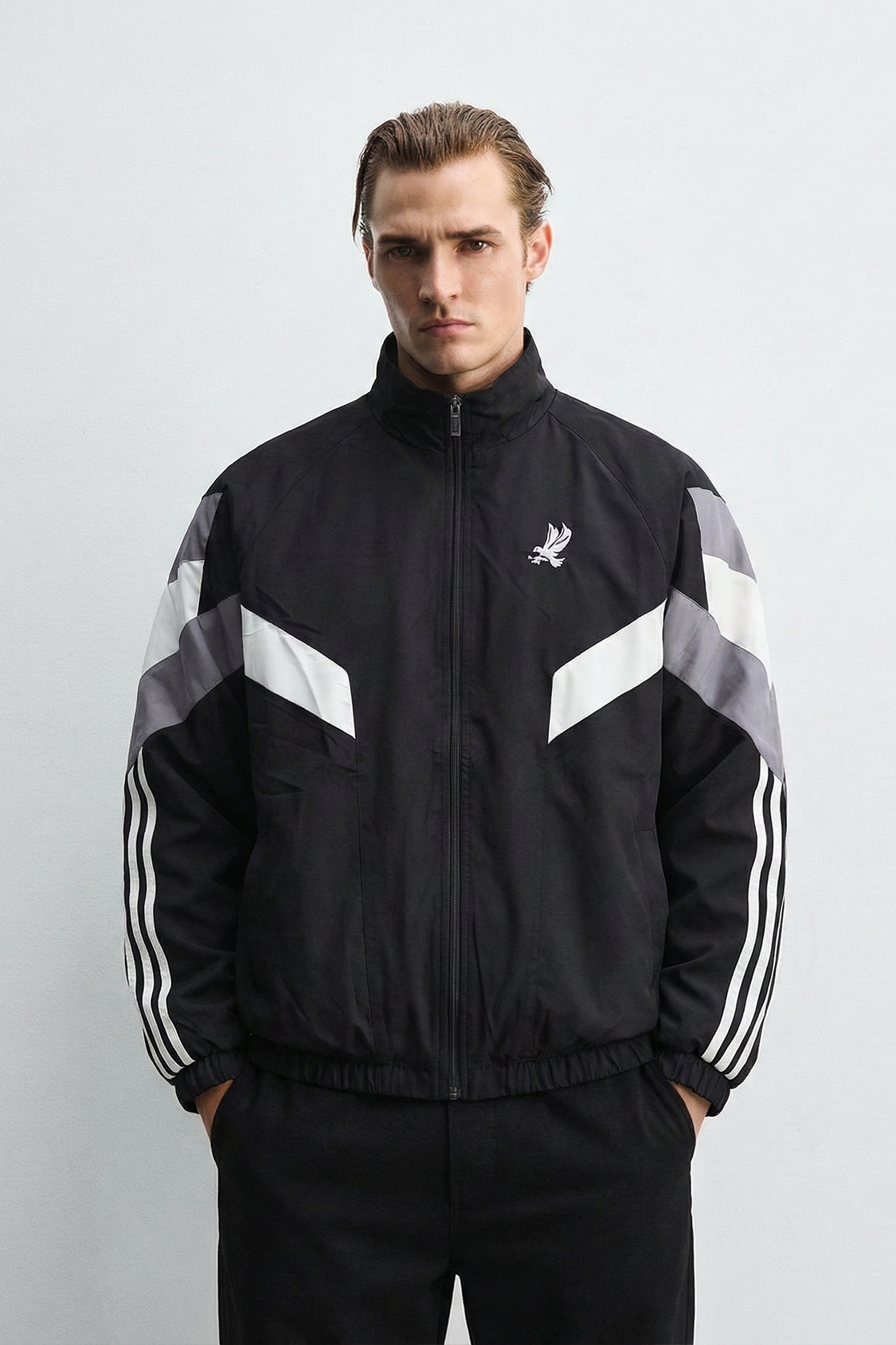 Retro Kartal Siyah Yağmurluk | Oversize