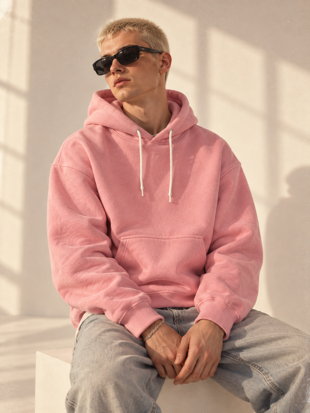 Basic Toz Pembe Hoodie S27