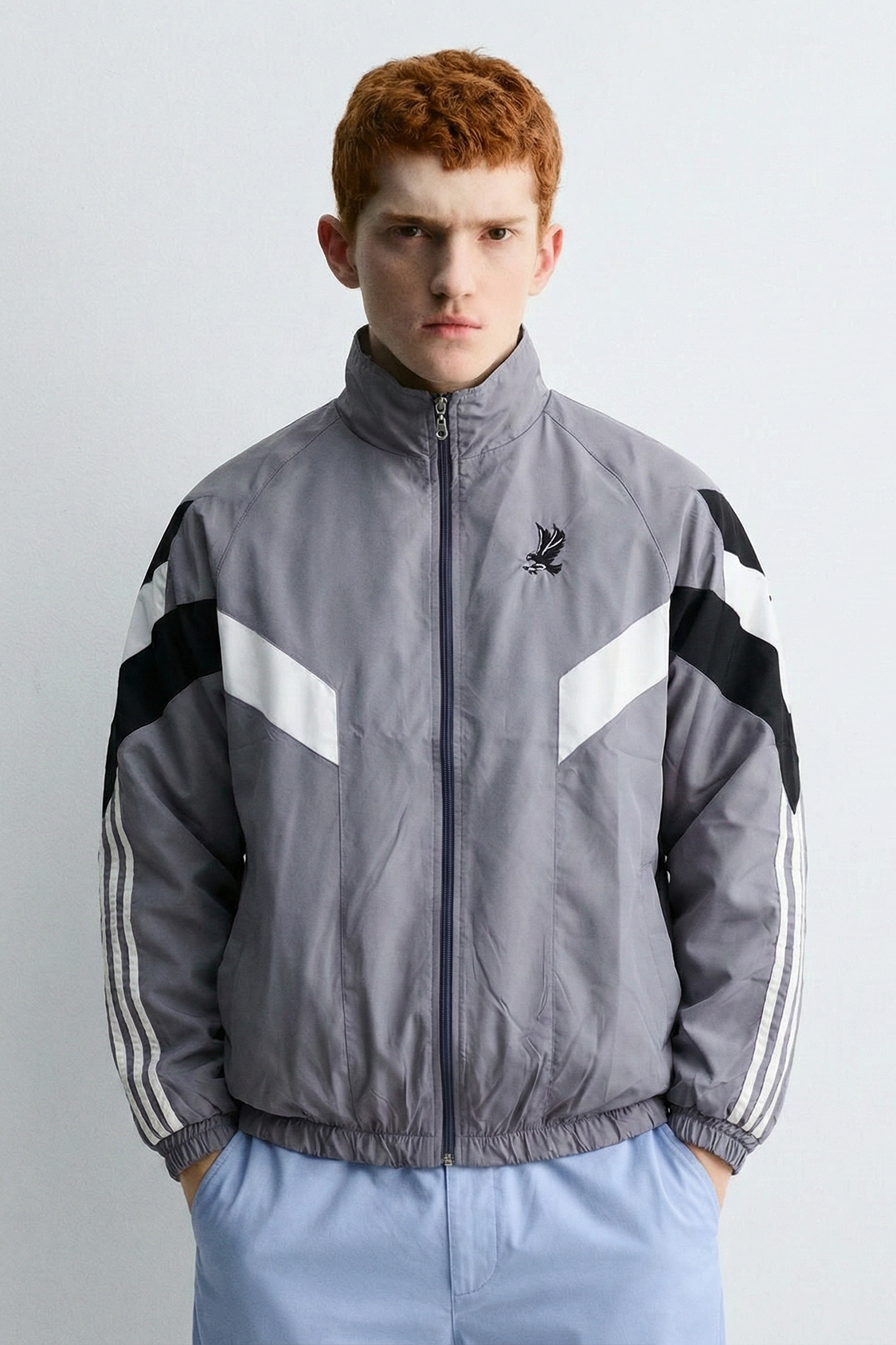 Retro Kartal Gri Yağmurluk | Oversize