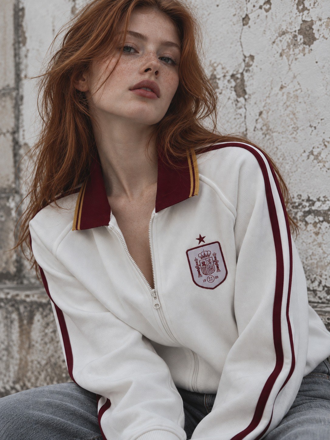 Spain Beyaz Fermuarlı Sweatshirt S27