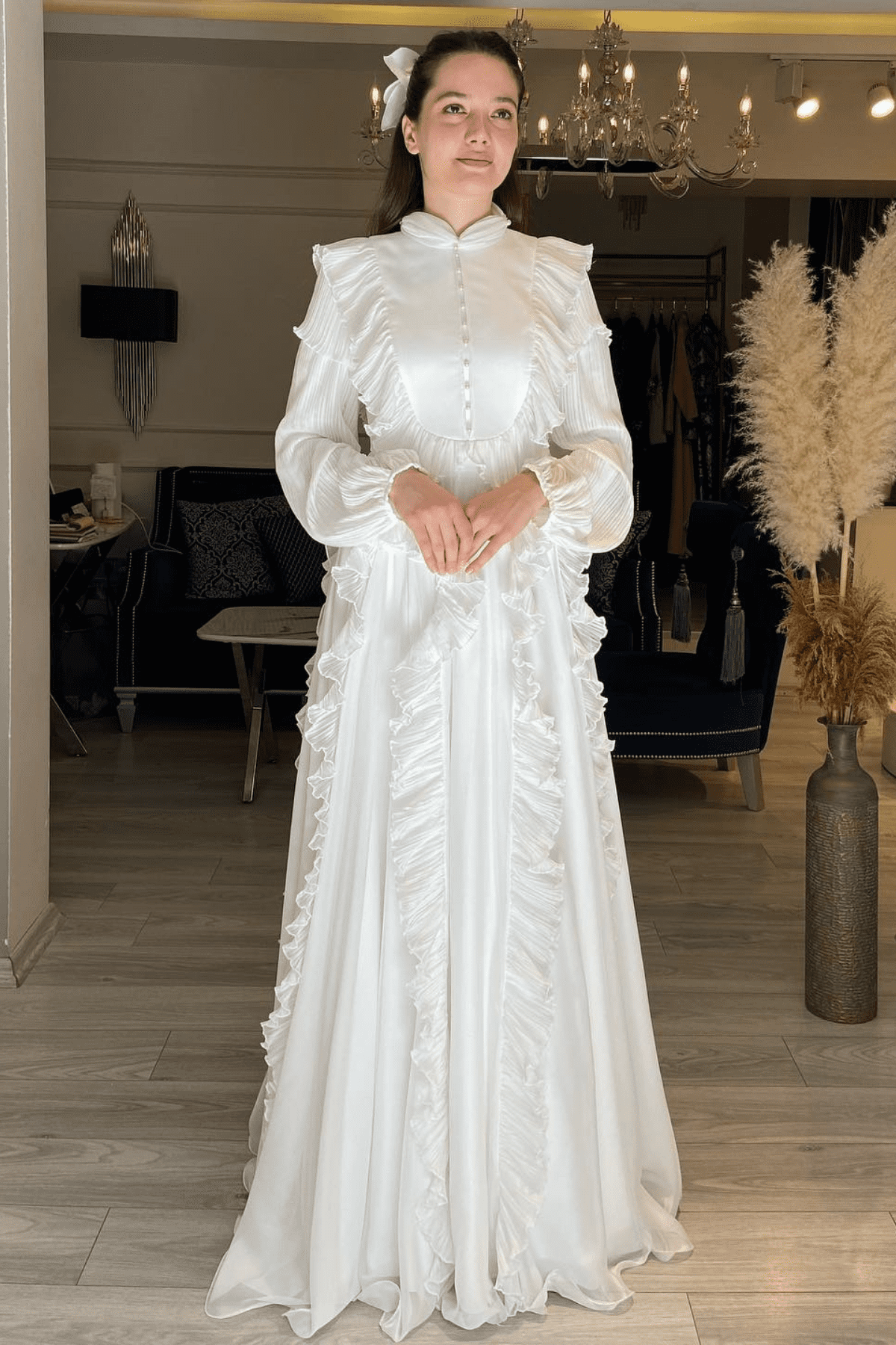 WELNA - Vintage Beyaz Davet Elbisesi