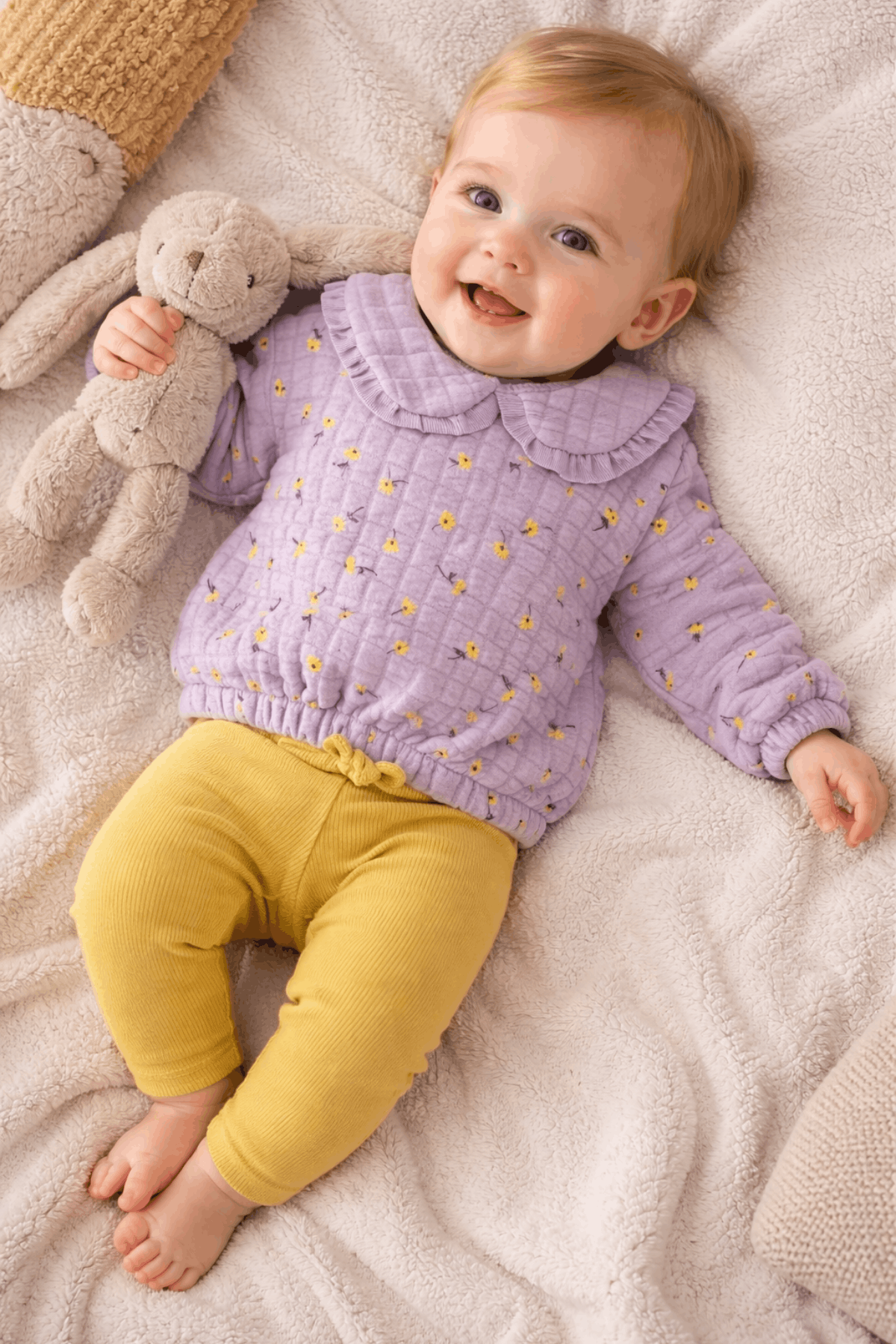 6-18 Ay Çiçekli Bebe Yaka Kız Bebek Takım Mor