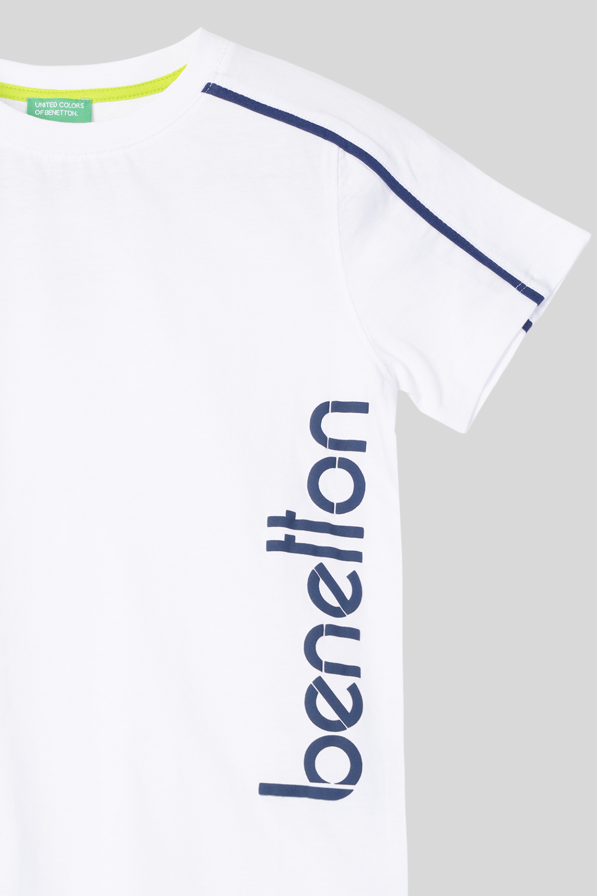 4-14 Yaş Benetton Biye Detay Erkek Çocuk Tshirt Beyaz