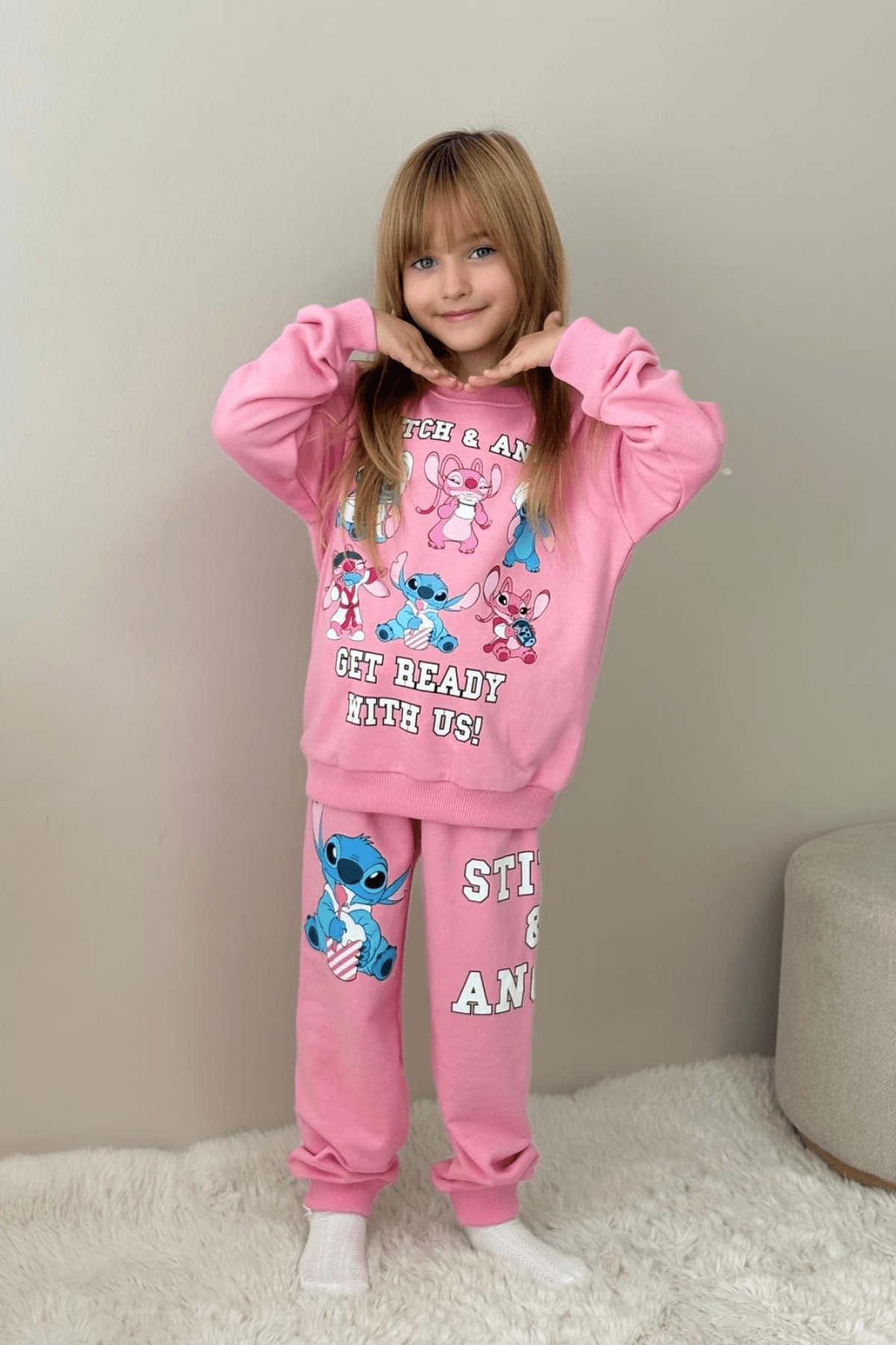 3-10 Yaş Sitich Angel Kız Çocuk Eşofman Takımı Pembe