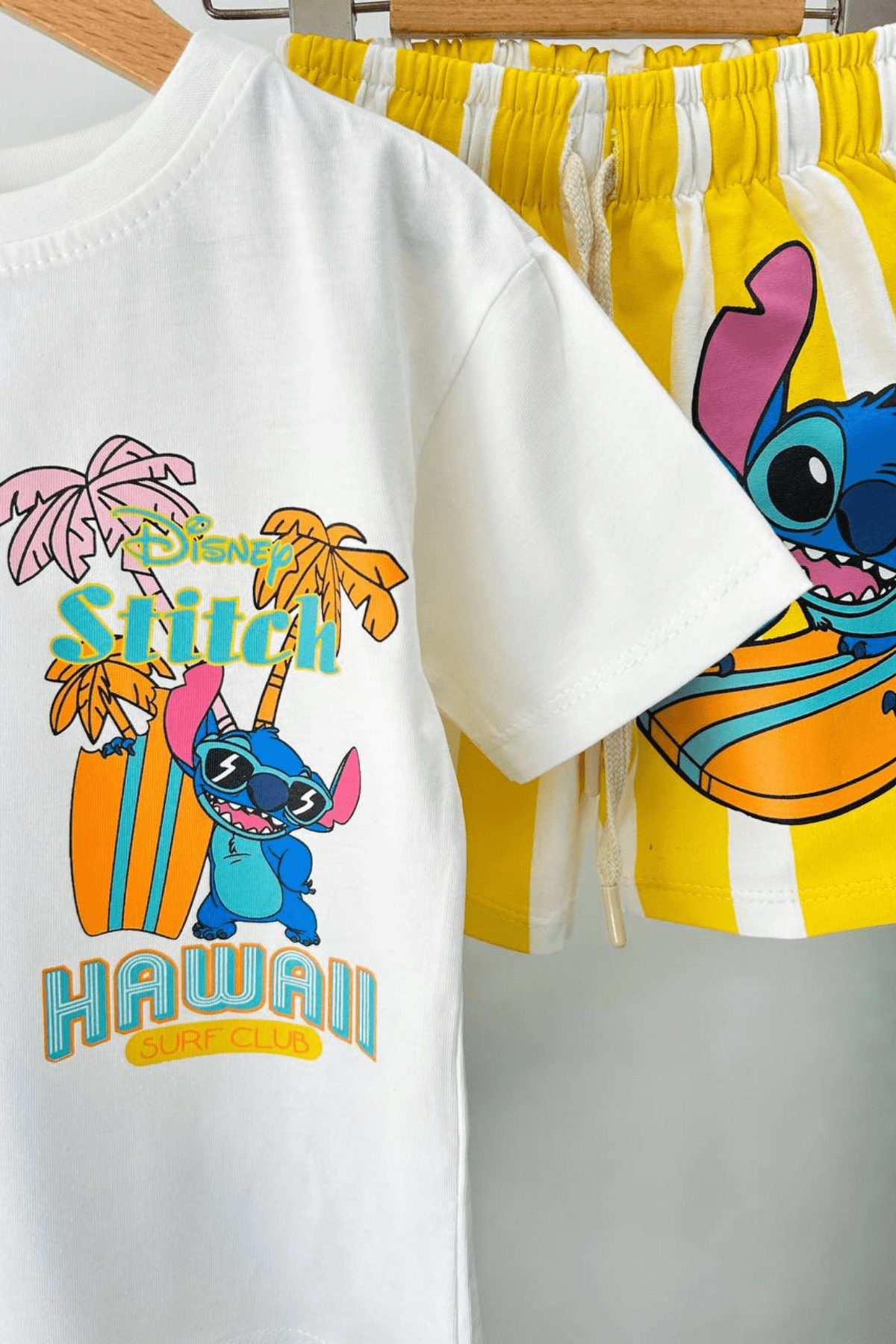 2-8 Yaş Stitch Baskılı Şortlu Erkek Çocuk Takım Sarı