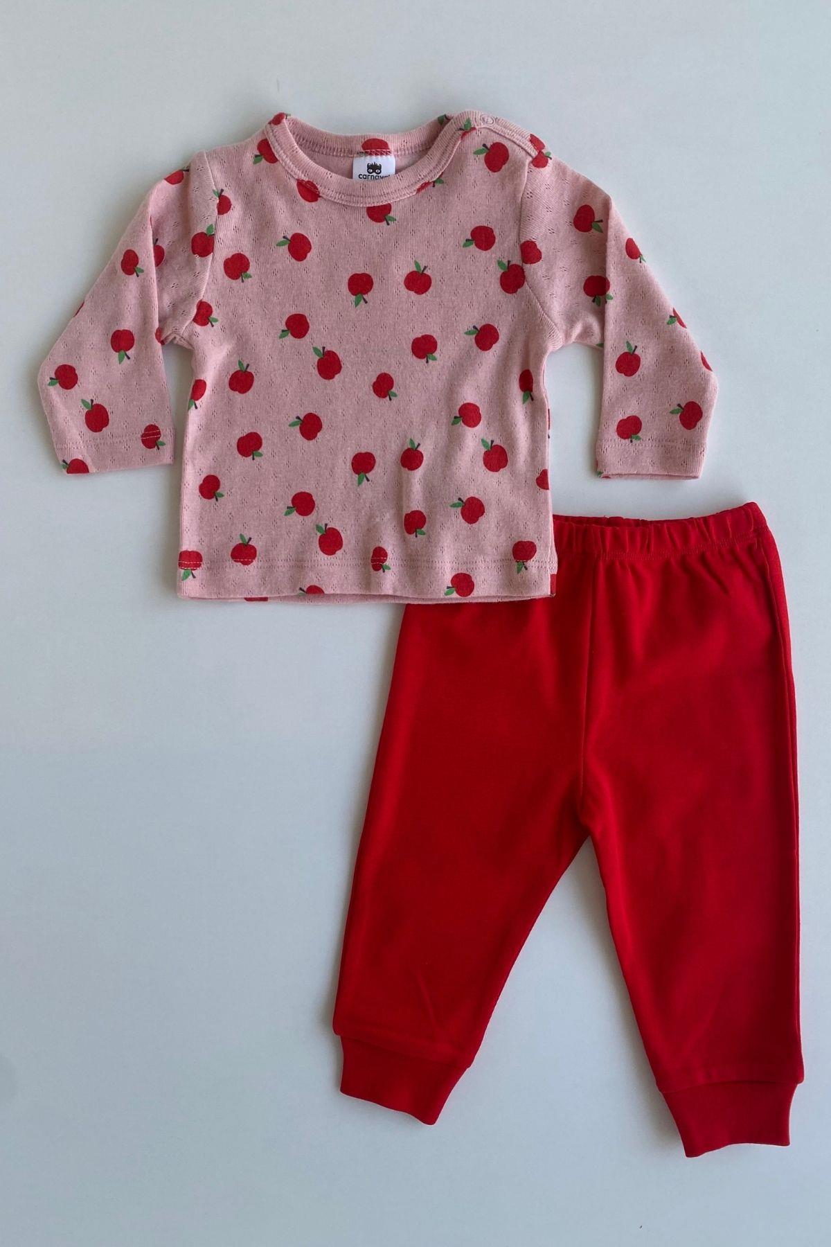 Elma Desen Kız Bebek Pijama Takımı Pembe