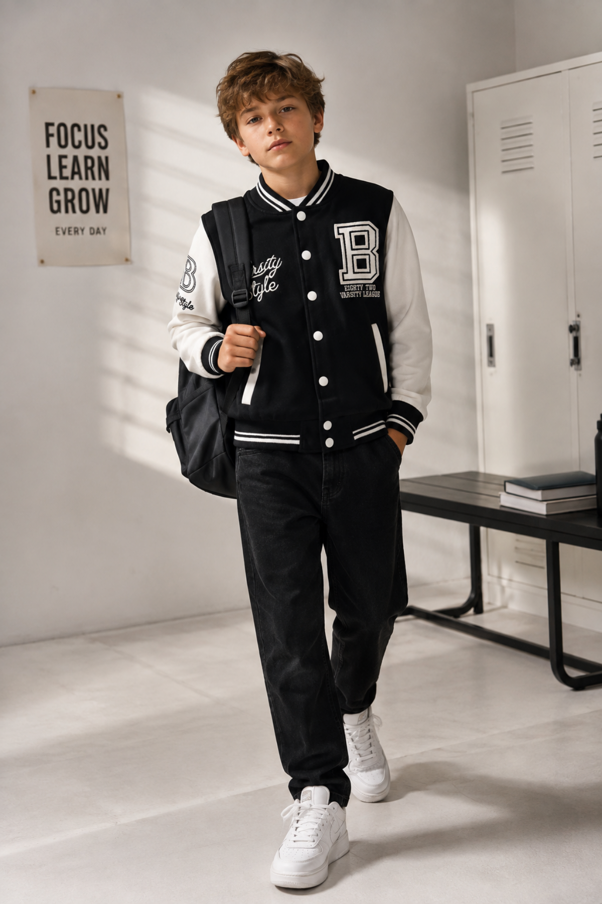 6-13 Yaş Varsity Style Çıtçıtlı Kolej Erkek Çocuk Ceket Lacivert