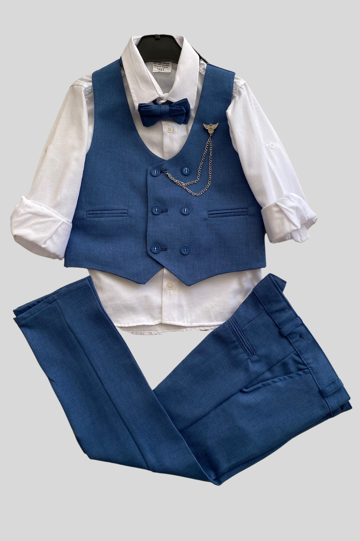 Zincir Detay Çift Düğmeli Erkek Çocuk Takım Elbise İndigo