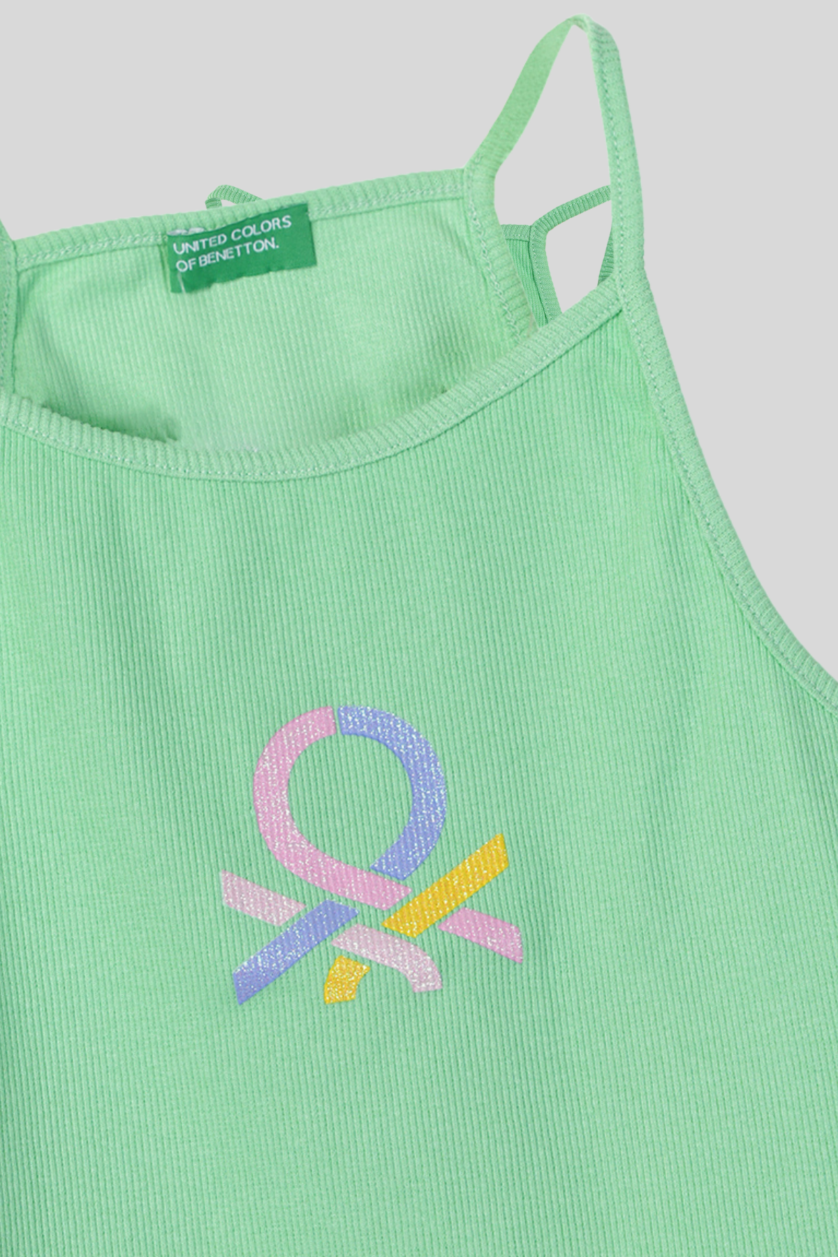 4-14 Yaş Benetton Baskılı Kız Çocuk Atlet Yeşil