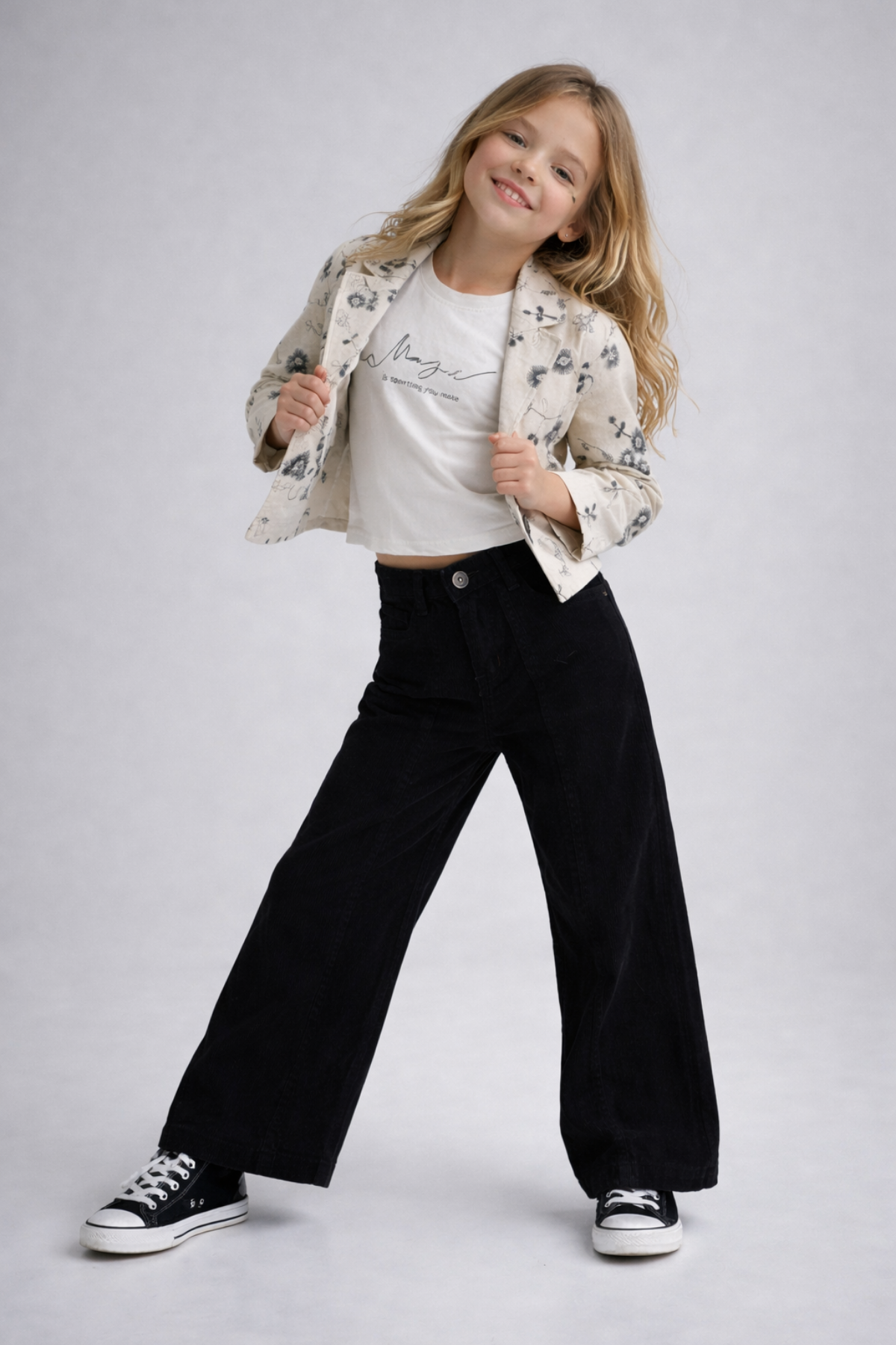 4-8 Yaş Nakış Ceketli Kız Çocuk Takım Siyah