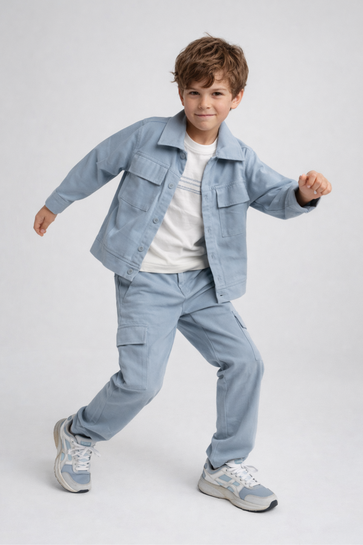 3-10 Yaş Kargo Pantolonlu Ceketli 3lü Erkek Takım Bebe Mavi