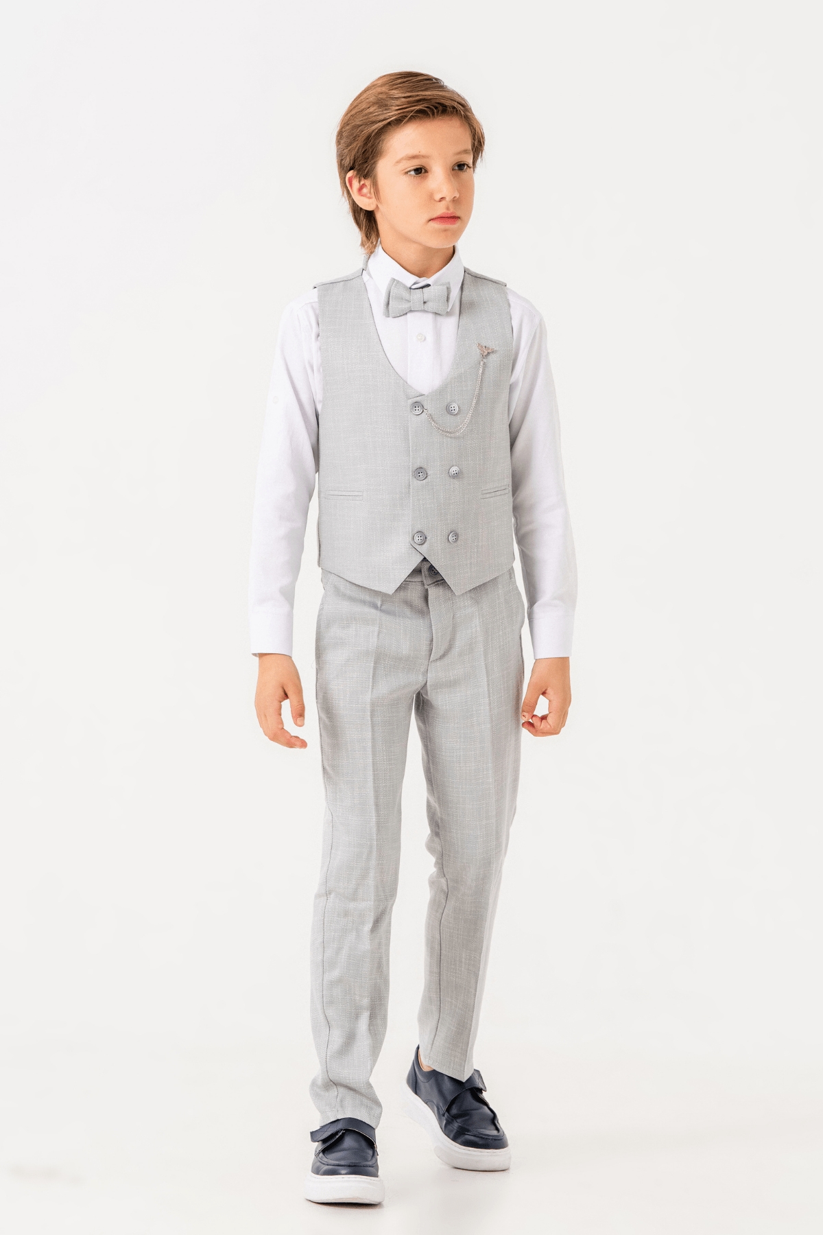 Flax Yelekli Zincirli Erkek Çocuk Takım Elbise Gri