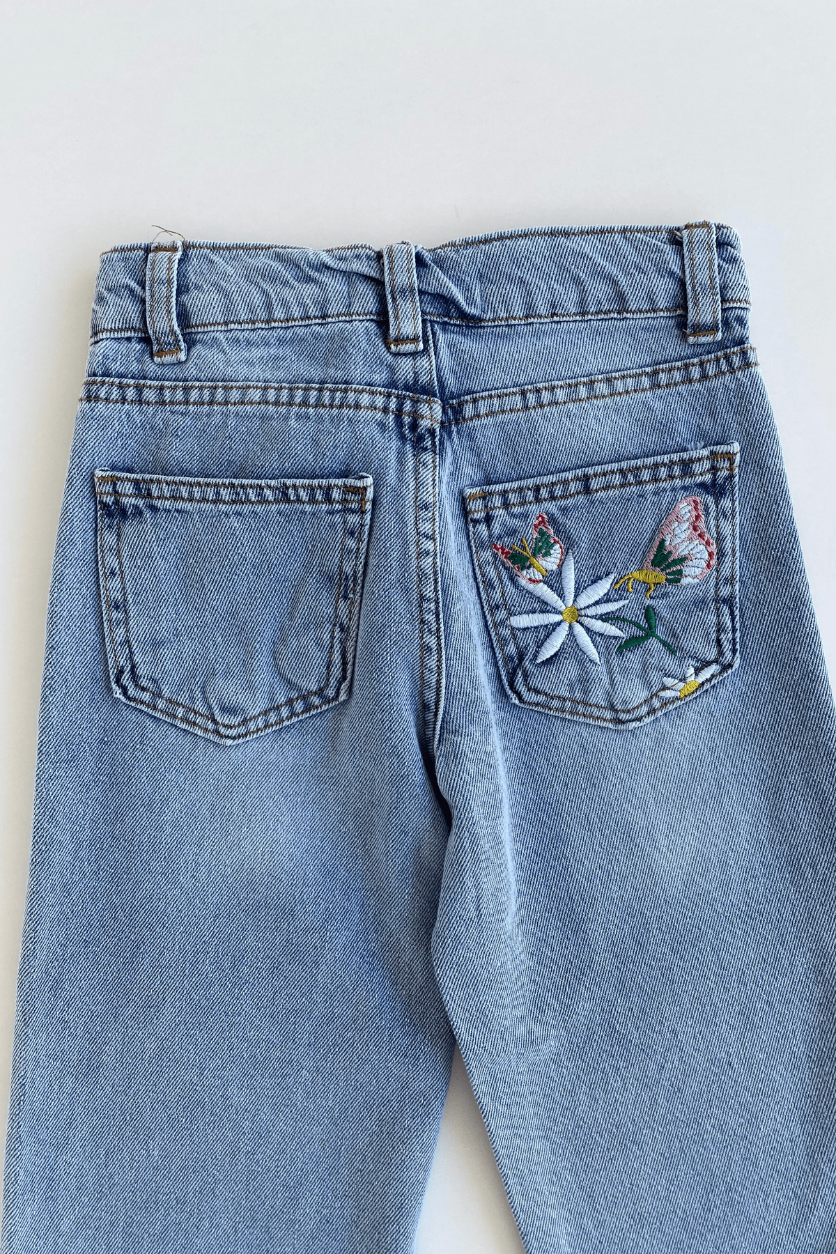 5-12 Yaş Çiçek nakışlı Kız Çocuk Kot Pantolon Mavi