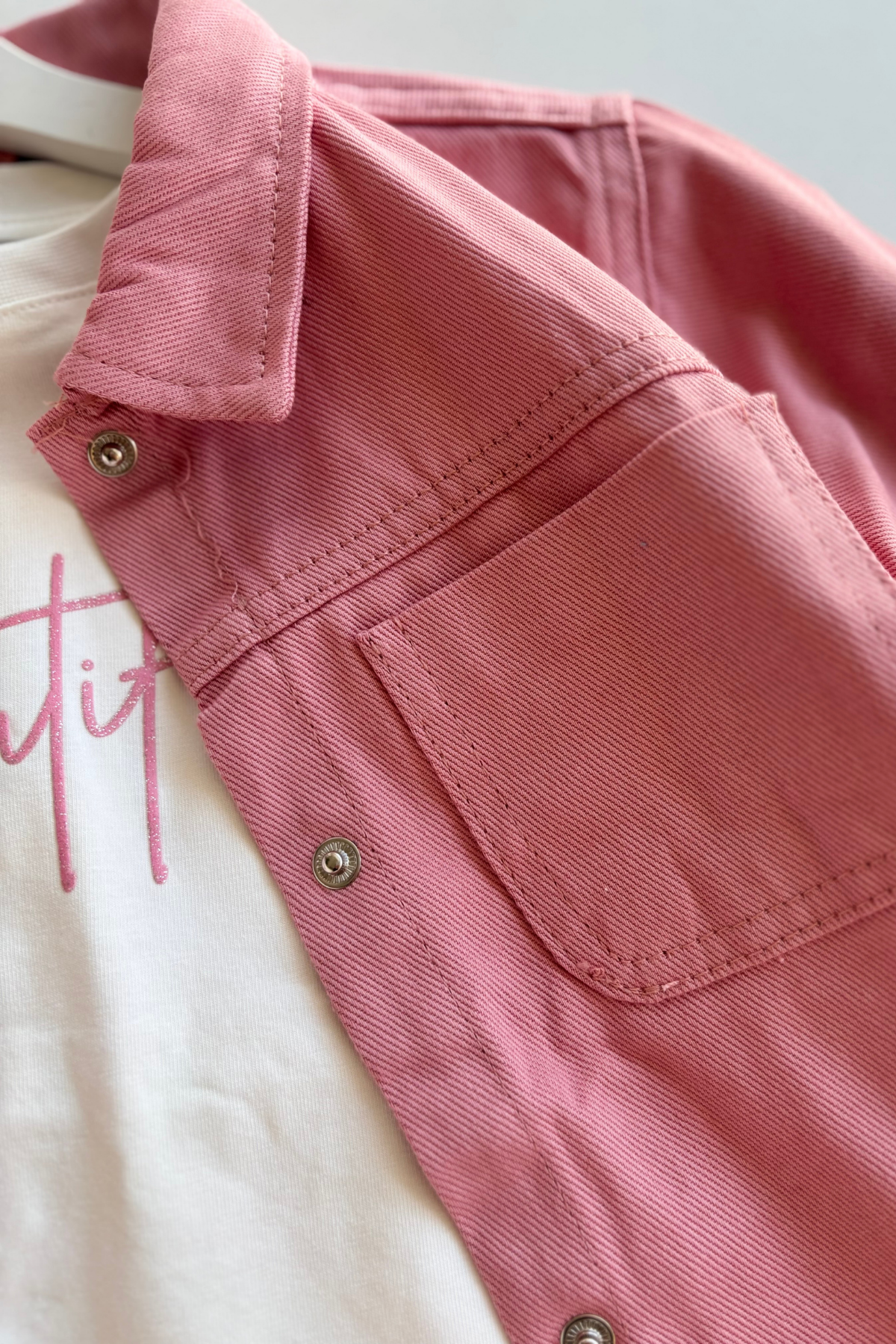 4-8 Yaş Örgü Aplikeli Gabardin Kız Çocuk Takım Gül Kurusu