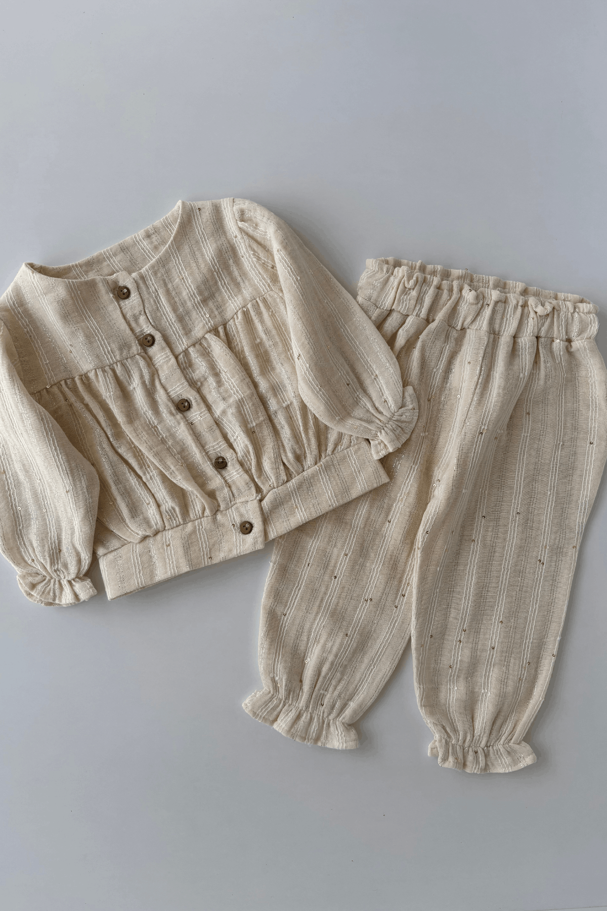 6-24 Ay Payet Detay Kız Bebek Müslin Takım Krem