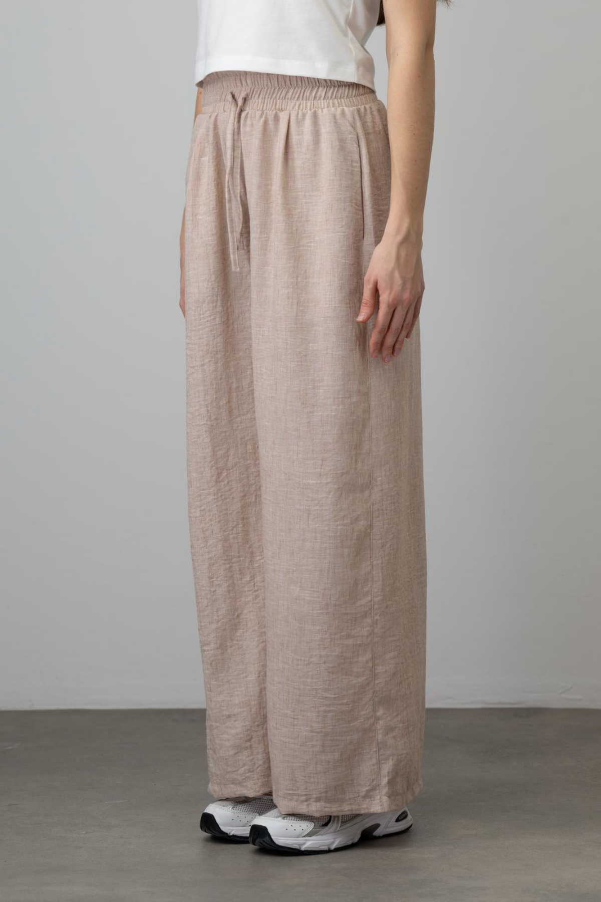 9-15 Yaş Palazzo Keten Kız Çocuk Pantolon Bej 