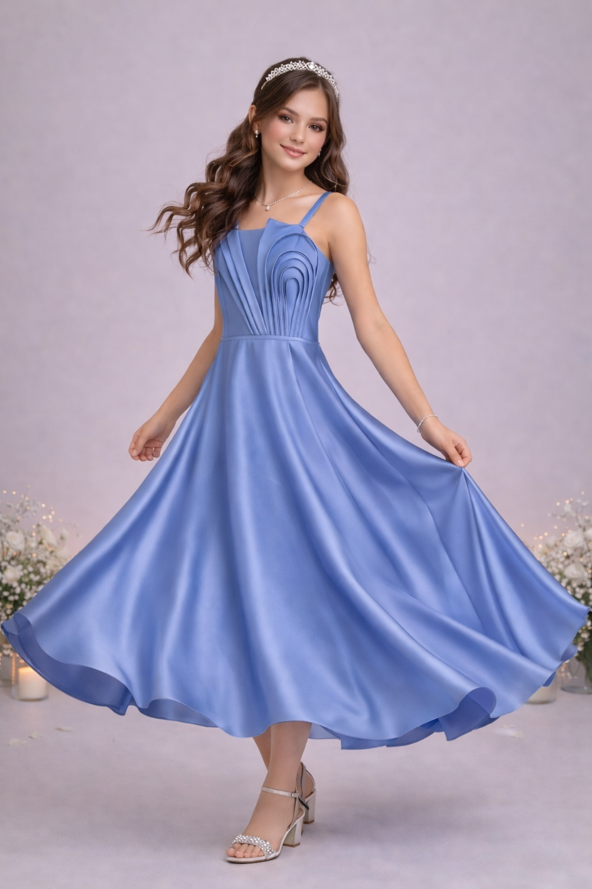 10-15 Diva Premium Kız Çocuk Uzun Abiye Elbise İndigo Mavi