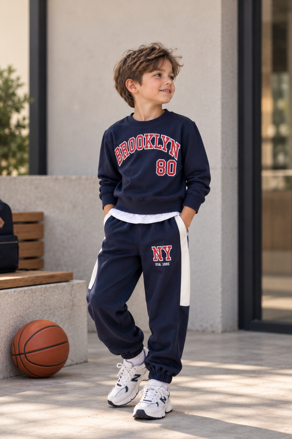2-10 Yaş Şerit Detay Brooklyn Unisex Eşofman Takımı Lacivert