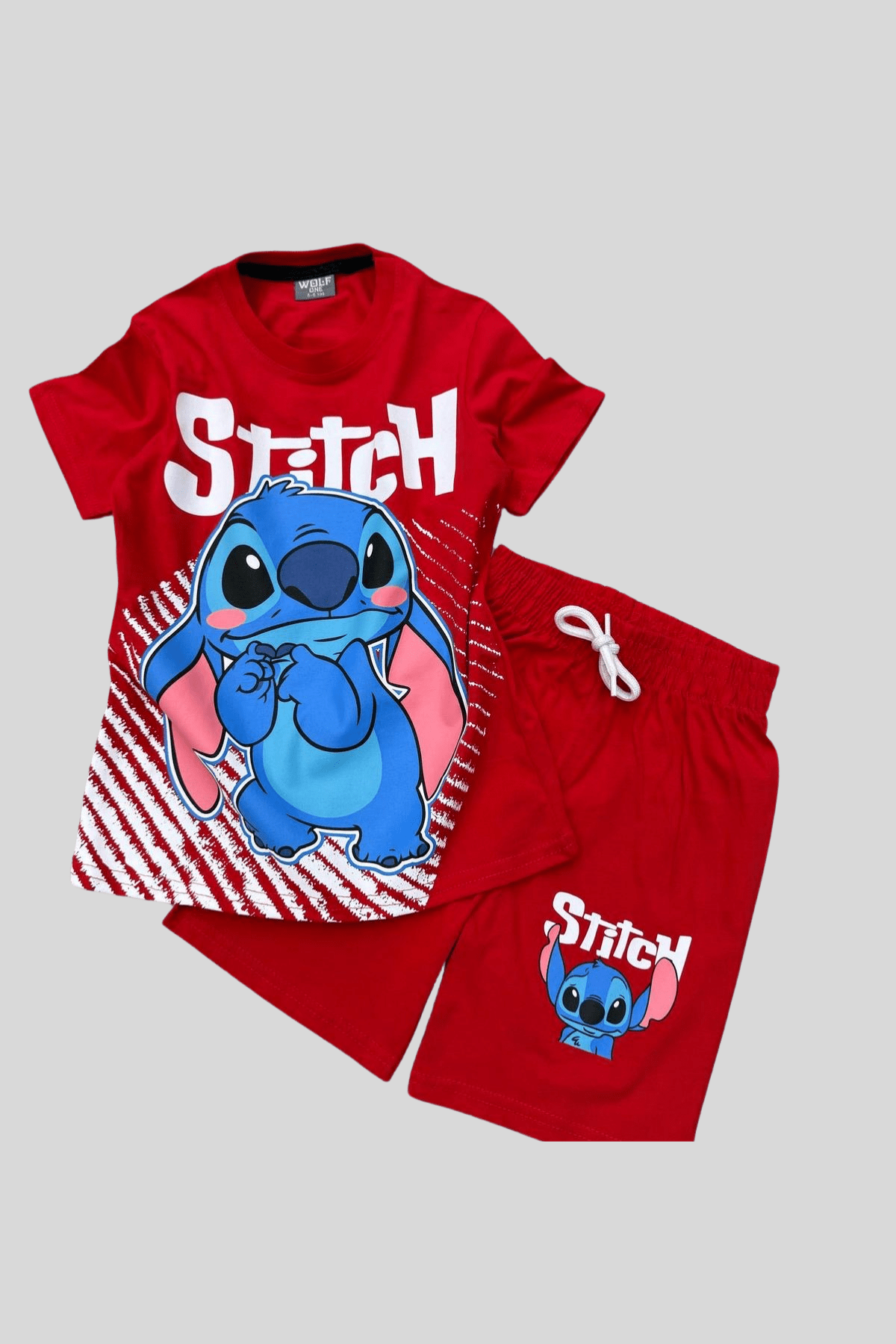 3-10 Yaş Stitch Maskeli Şortlu Çocuk Takım Kırmızı
