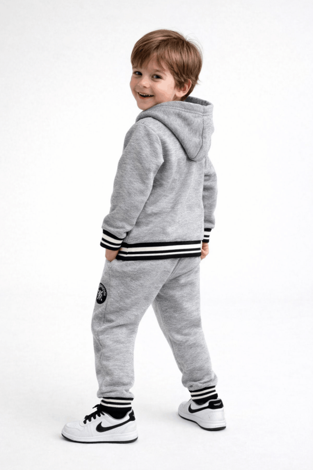 Kapüşonlu Biye Detay Find Your 2li Erkek Çocuk Çocuk Eşofman Takımı Gri