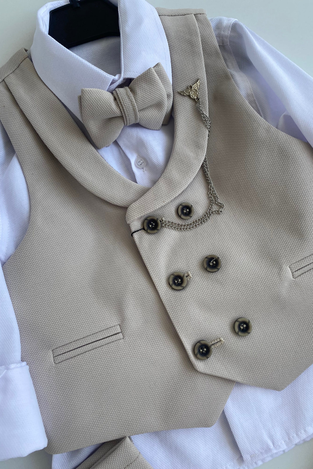 Smart Katlamalı Yelekli Çocuk Takım Elbise Bej