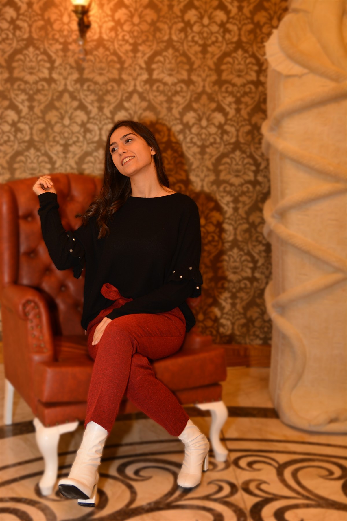 Bordo Kuşaklı Havuç Pantolon