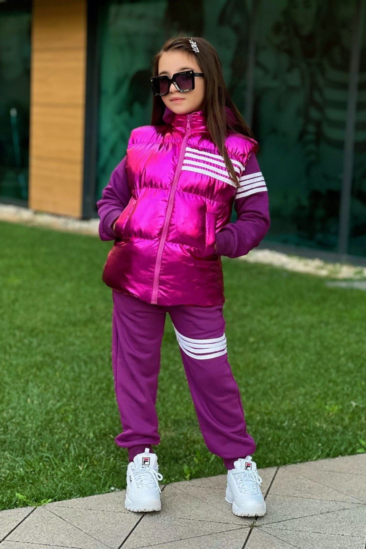 Şişme Yelekli Şeritli 3lü Uzun Kol Eşofman Takım 