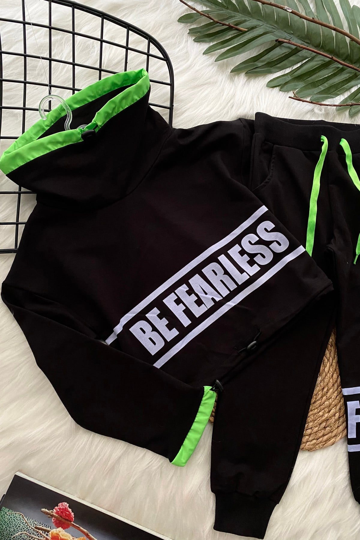 Be Fearless Balıkçı Yaka Neon Detay Kız Çocuk Eşofman Takım Siyah