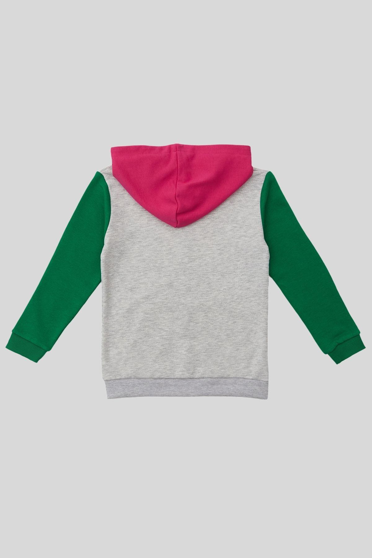 4-14 yaş Benetton Kapüşonlu Renkli Kız Çocuk Sweat Ceket